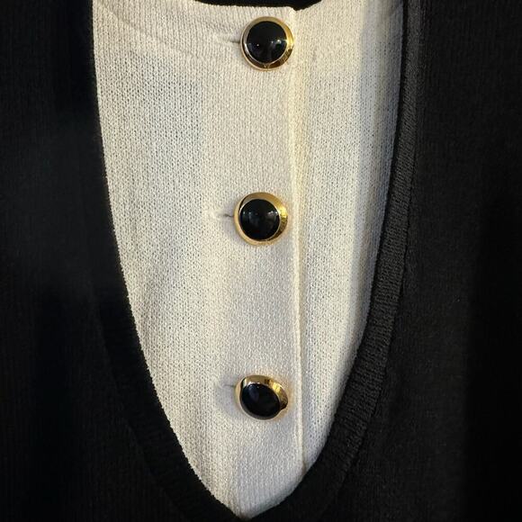 Vintage St. John Sweater Black Ivory USA Made Academia Career Size Small - Picture 2 of 8